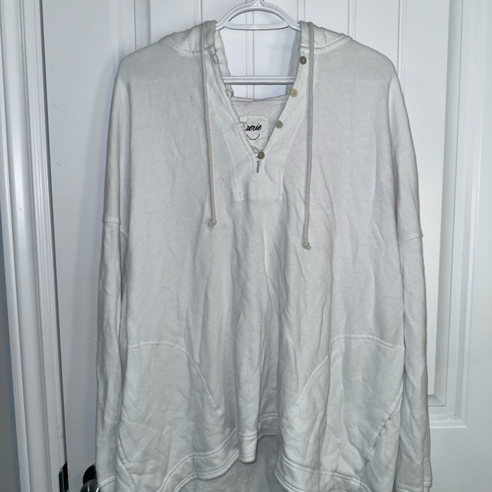 Aerie Cream Hoodie with Button Accents